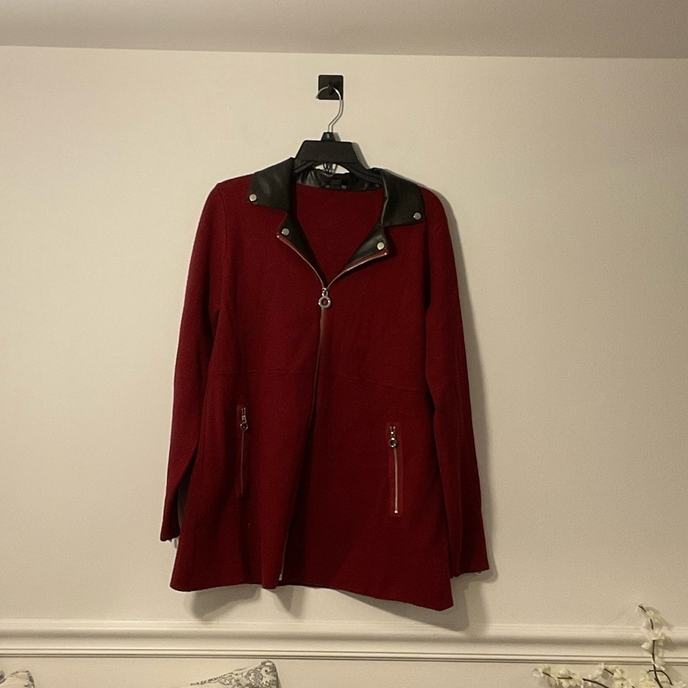 Belldini Red Leather Jacket with Black Collar